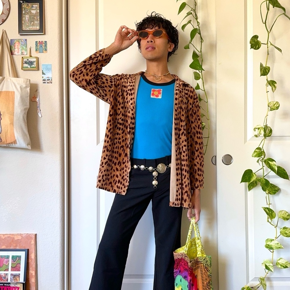 Vintage Leopard-Print LizSport Button-Up Top